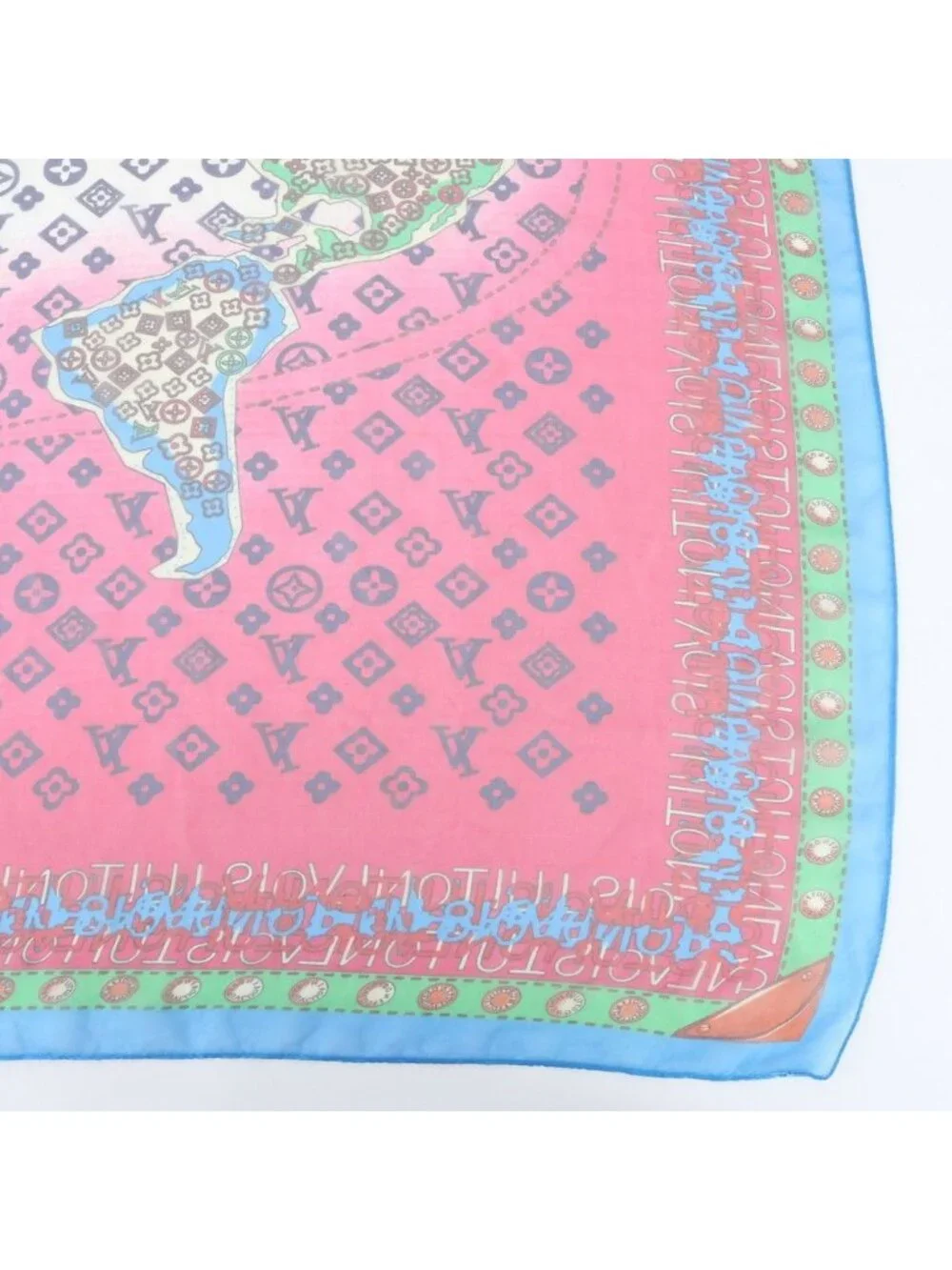 Louis Vuitton Tagged Carre Map Large Chiffon Shawl Scarf Monogram